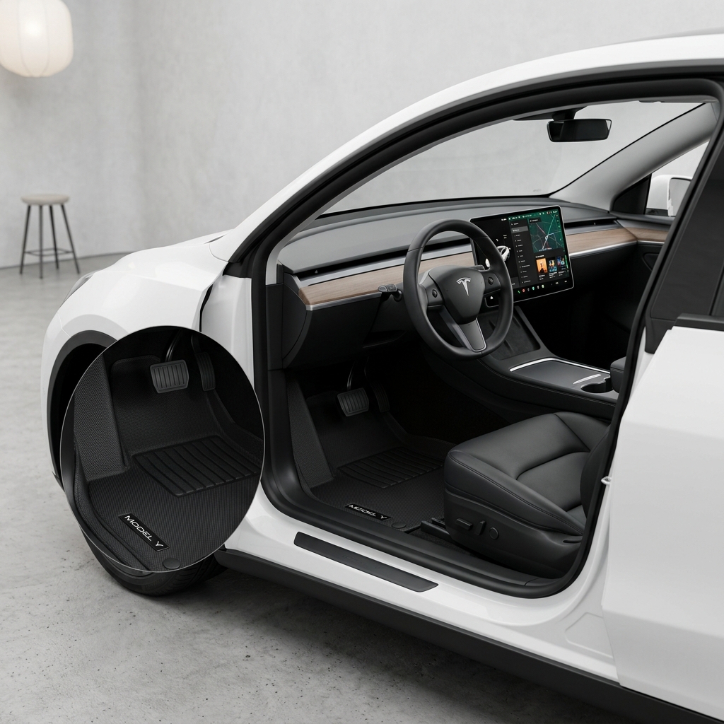 Tesla Model Y iç mekânına uygulanmış akıllı araç aksesuarları ve profesyonel montaj